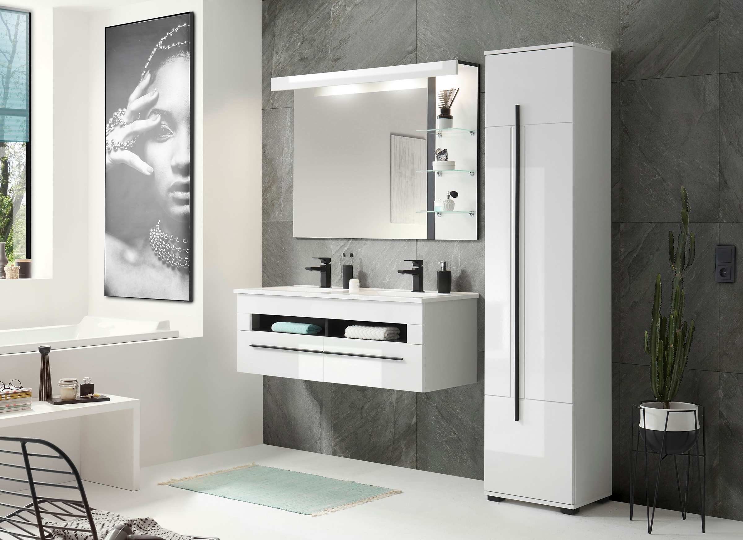 INOSIGN Waschtisch »Cantara, Waschtisch inkl. Waschbecken, modernes Design« mit schwarzen Griffen, ausreichend Stauraum