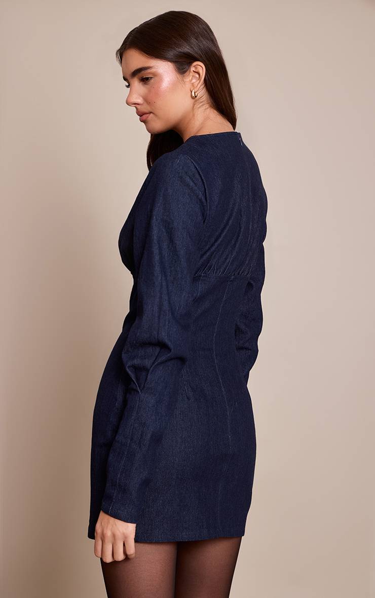 Bleu Indigo Robe Moulante Bleue À Manches Longues
