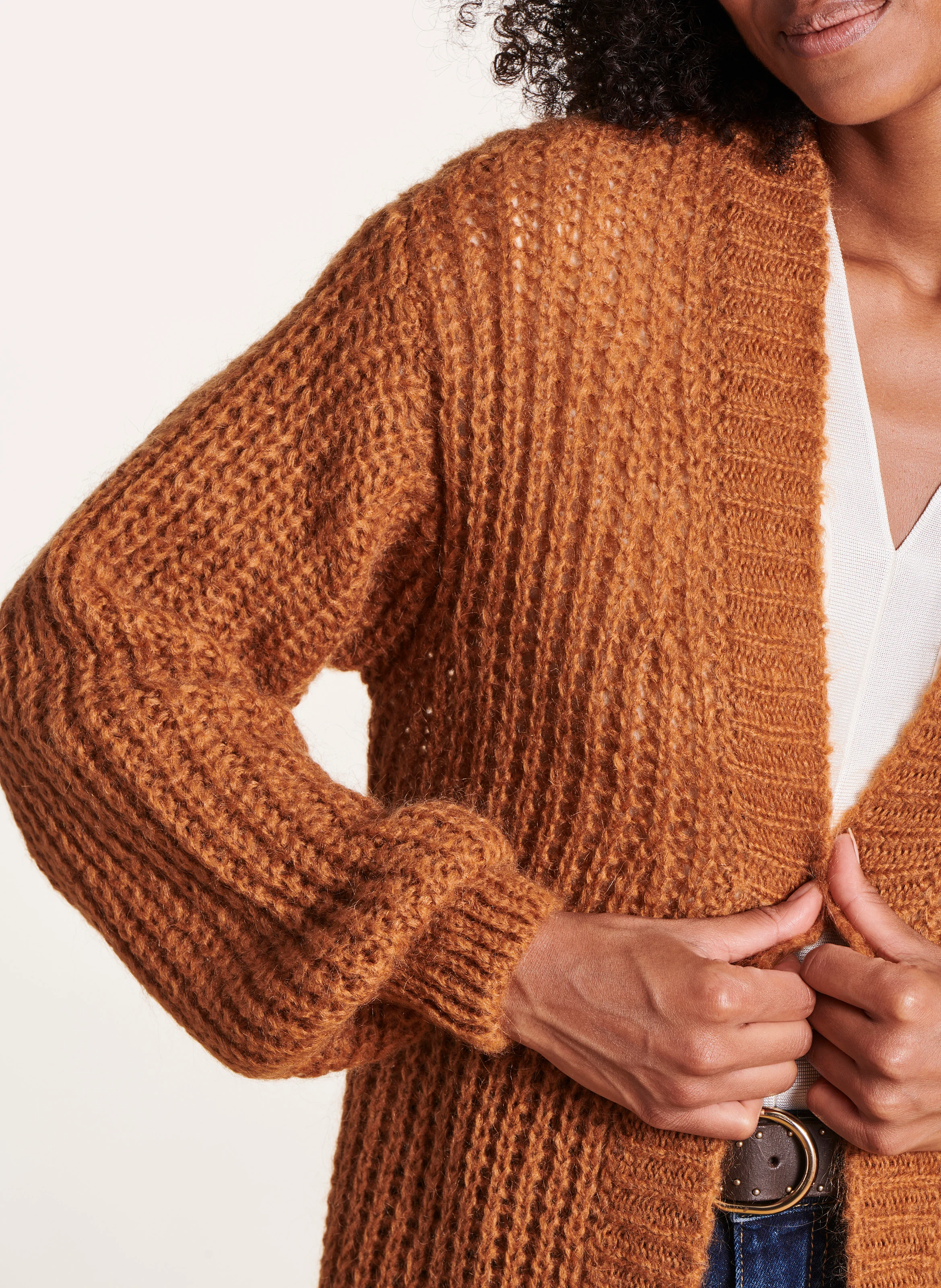 Gilet long en maille| Marron