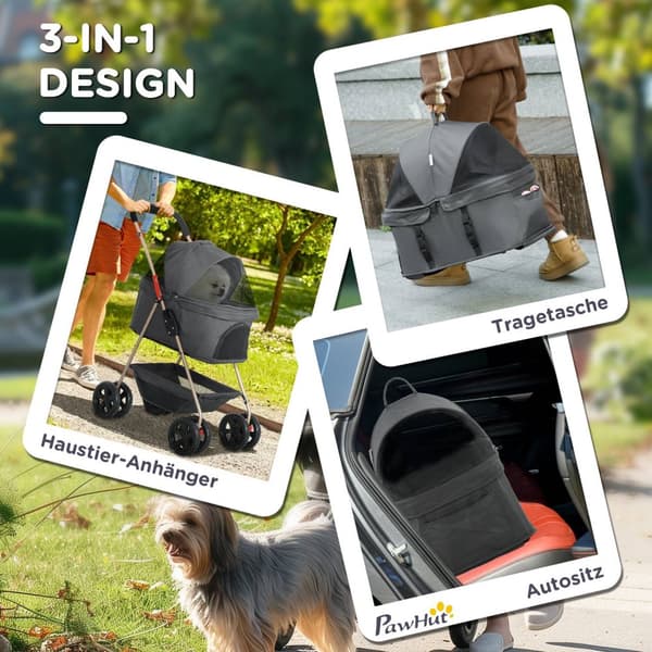 Hundevogn 3 i 1 hundevogn sammenleggbar hundeboks, sammenleggbar transportpose med drikkeholder, hundevogn, kattevogn med 360° hjul kattevogn for mini
