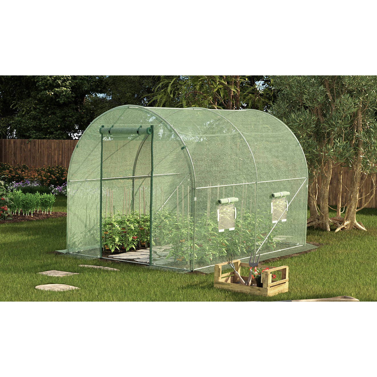 JARDIKT Serre tunnel de jardin gamme maraîchère bâche renforcée verte - 300x200x200 cm