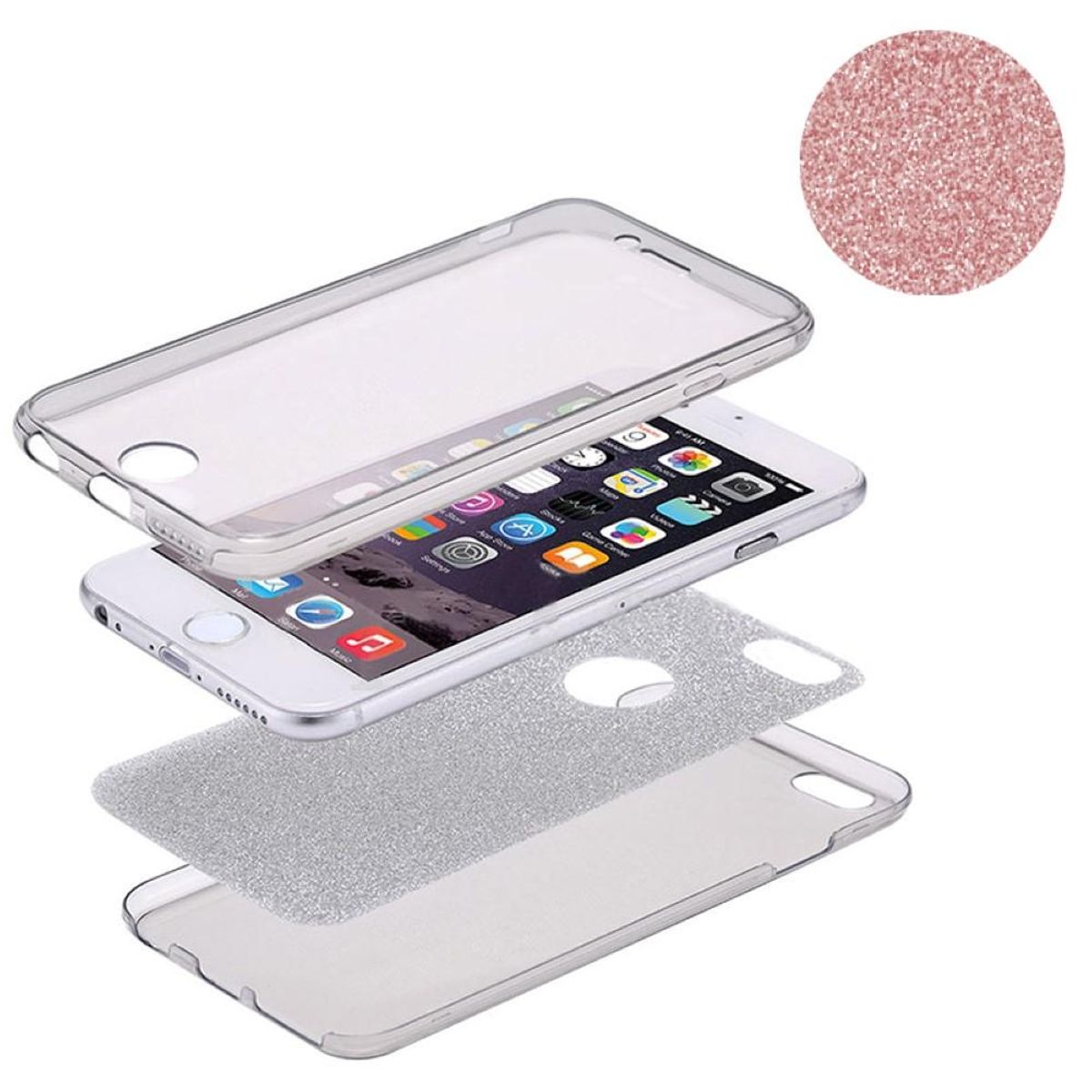 Full TPU Case für Apple iPhone 7 Plus Schutz Hülle Handy Glitzer Cover Rose Gold