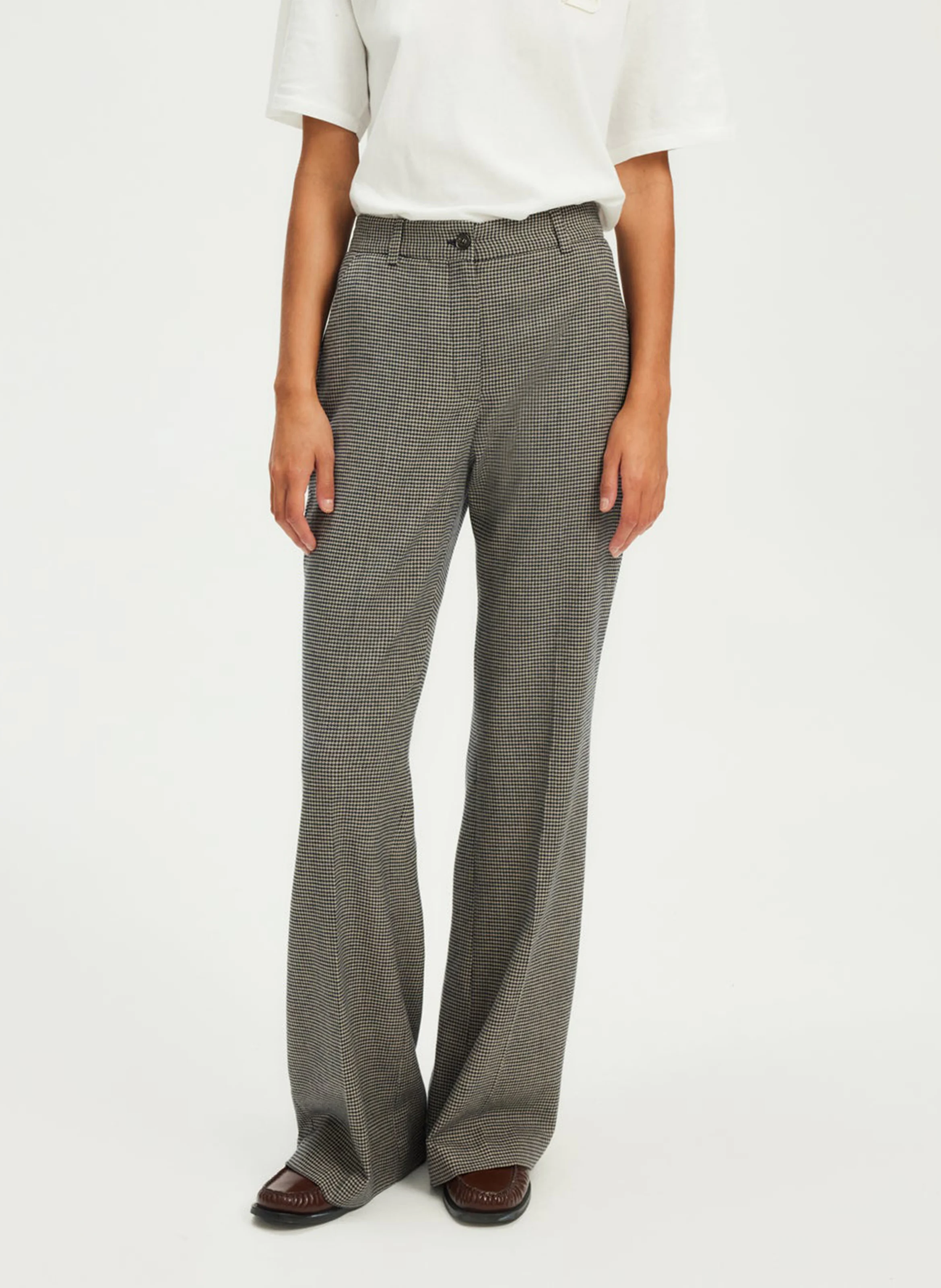 NAWRAS - Pantalon droit motif pied de poule | Beige