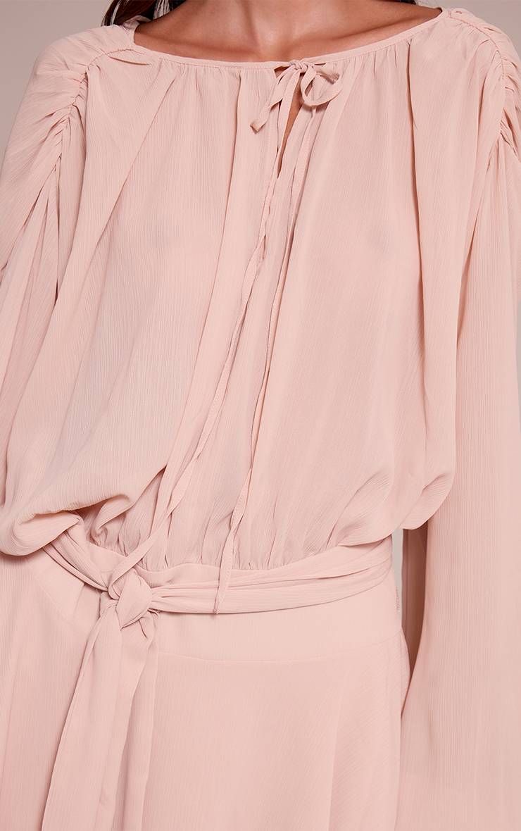 Rose Poudré Robe Courte Droite Cache-cœur En Mousseline Avec Ceinture