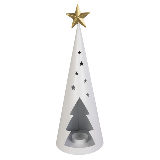 Teelichthalter - Baum - weiß/gold - ca. 15 x 42 cm