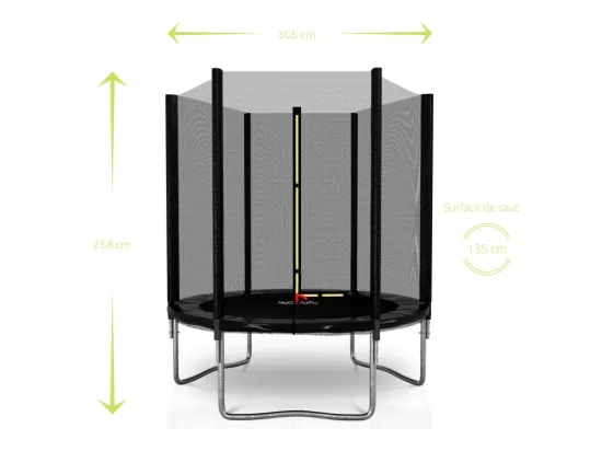 Trampoline de Jardin Deluxe ø305cm Noir - avec Filet de sécurité, Tapis de saut, Coussin de protection, Echelle