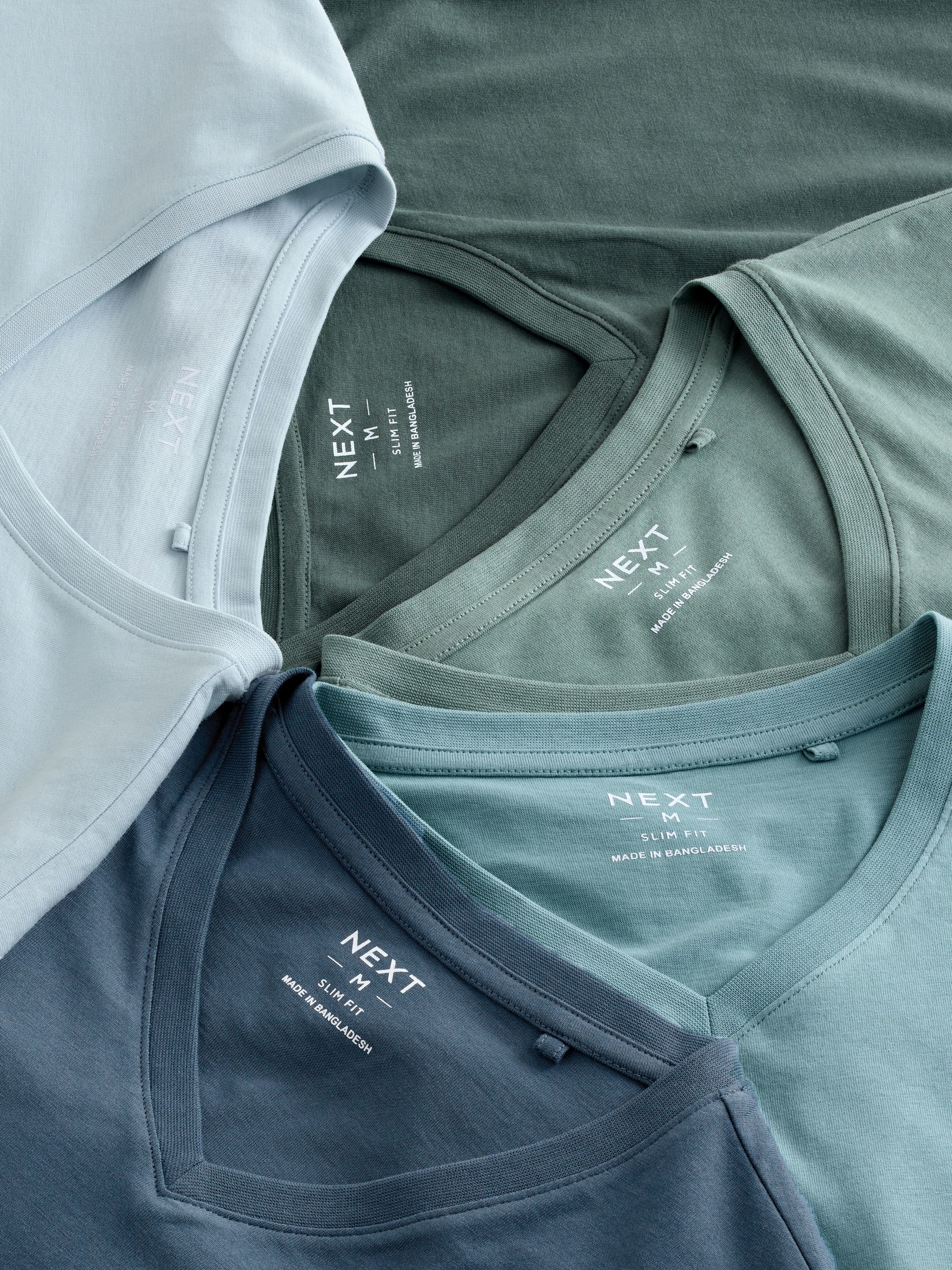Blauw - Verpakking van 5 slim-fit 100% katoenen T-shirts met V-hals en laagjes
