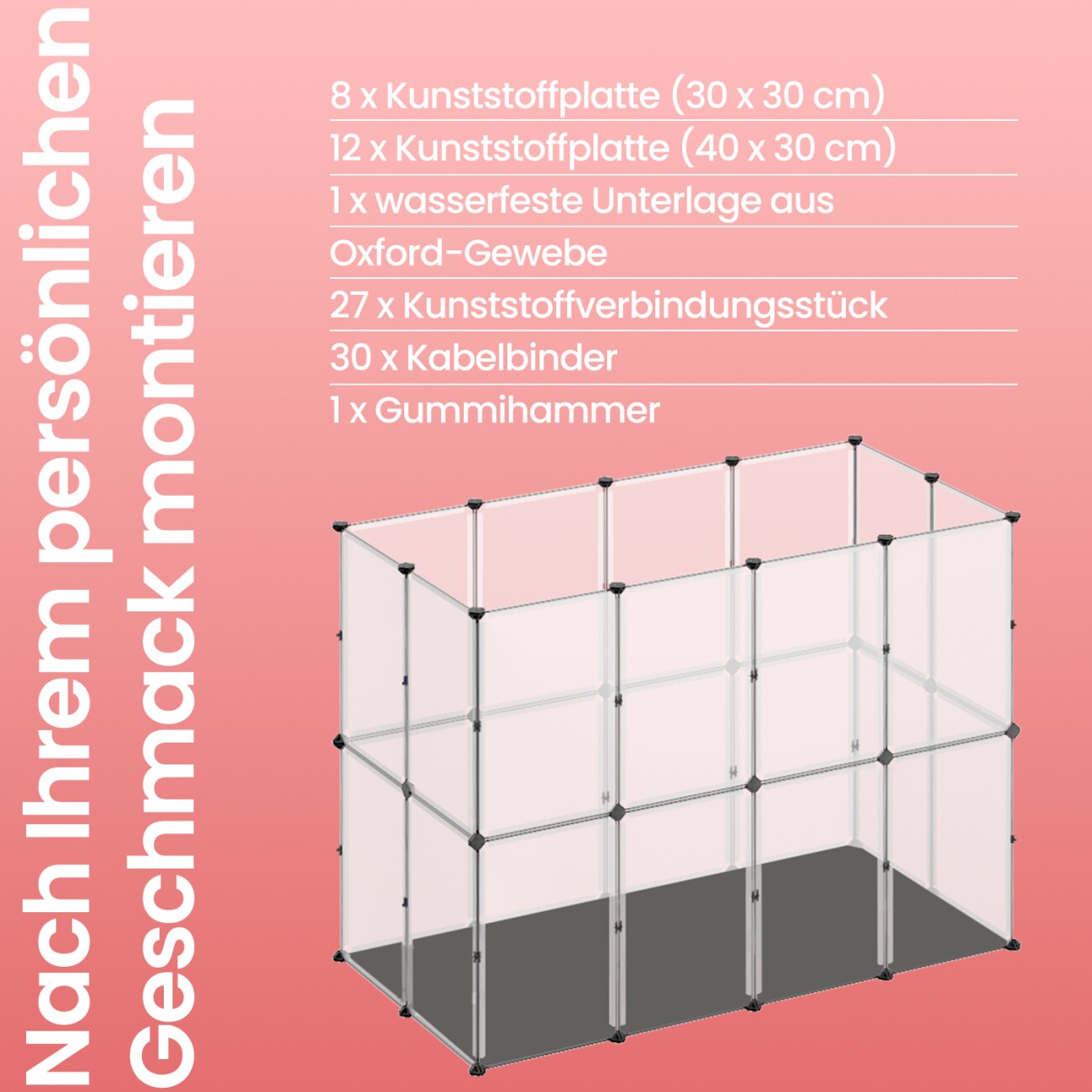 SONGMICS L-XL Kleintiergehege mit wasserfester Unterlage weiß 1,25 m, 63 cm, 42 cm