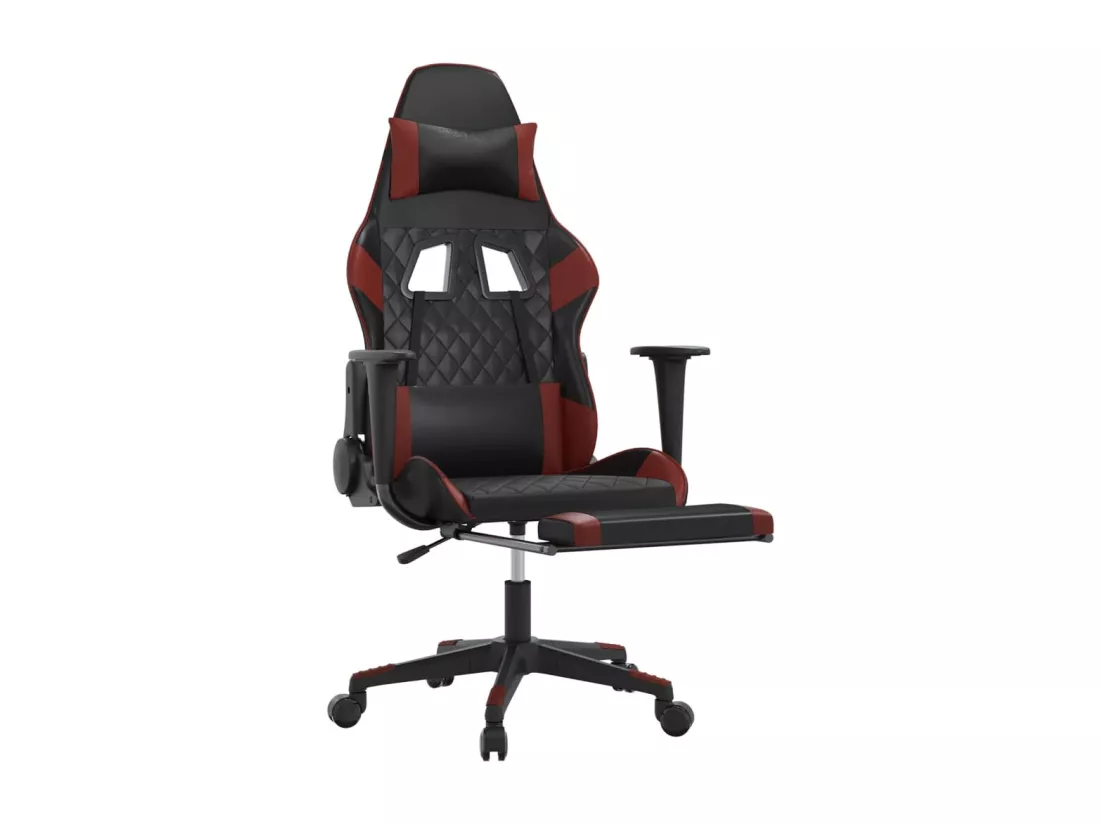 Chaise de jeu de massage repose-pied Noir&Bordeaux Similicuir
