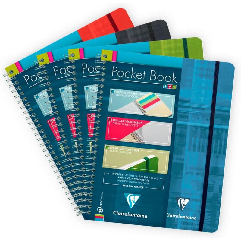 Pocket Book cahier reliure intégrale à élastique A5+ 60 feuilles détachables ligné Couleur aléatoire - Assortis