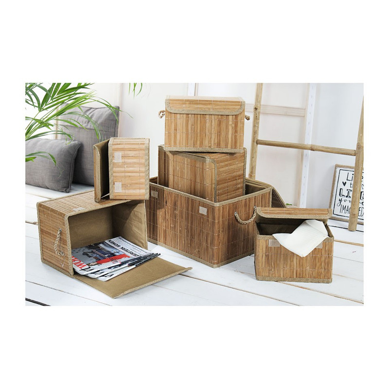 Opbergmand met deksel - bamboe - 20x33x22 cm