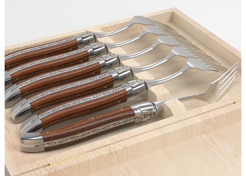 Service de 6 fourchettes Laguiole avec un manche en bois de bocote et mitres en acier inoxydable