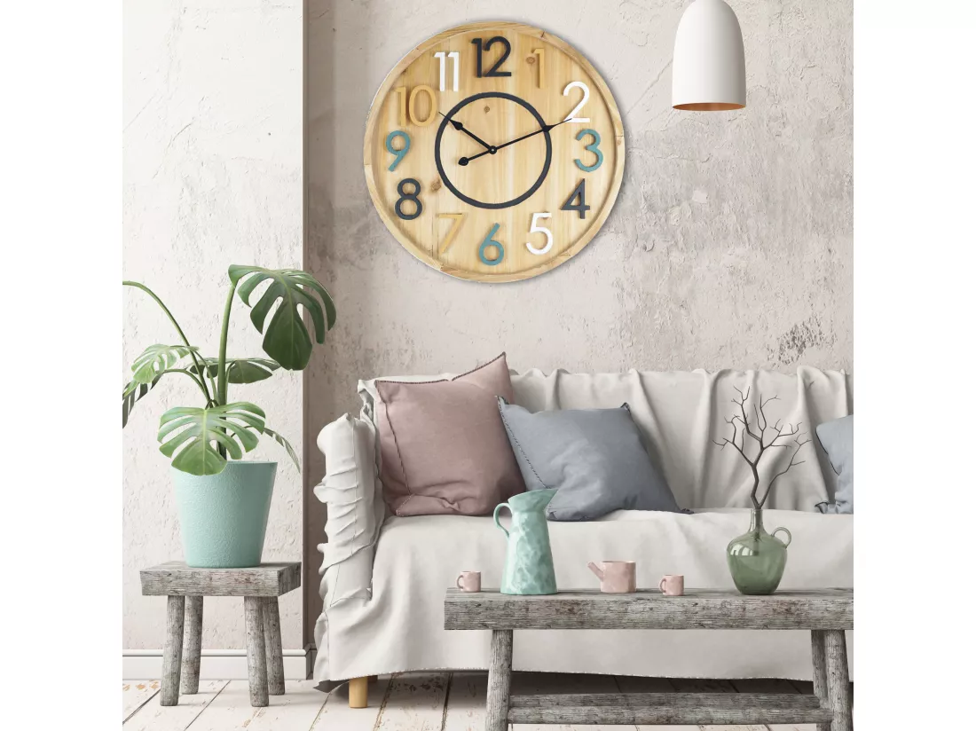 Horloge Murale En Bois Suspendues Design Mdf Ronde 50 Cm