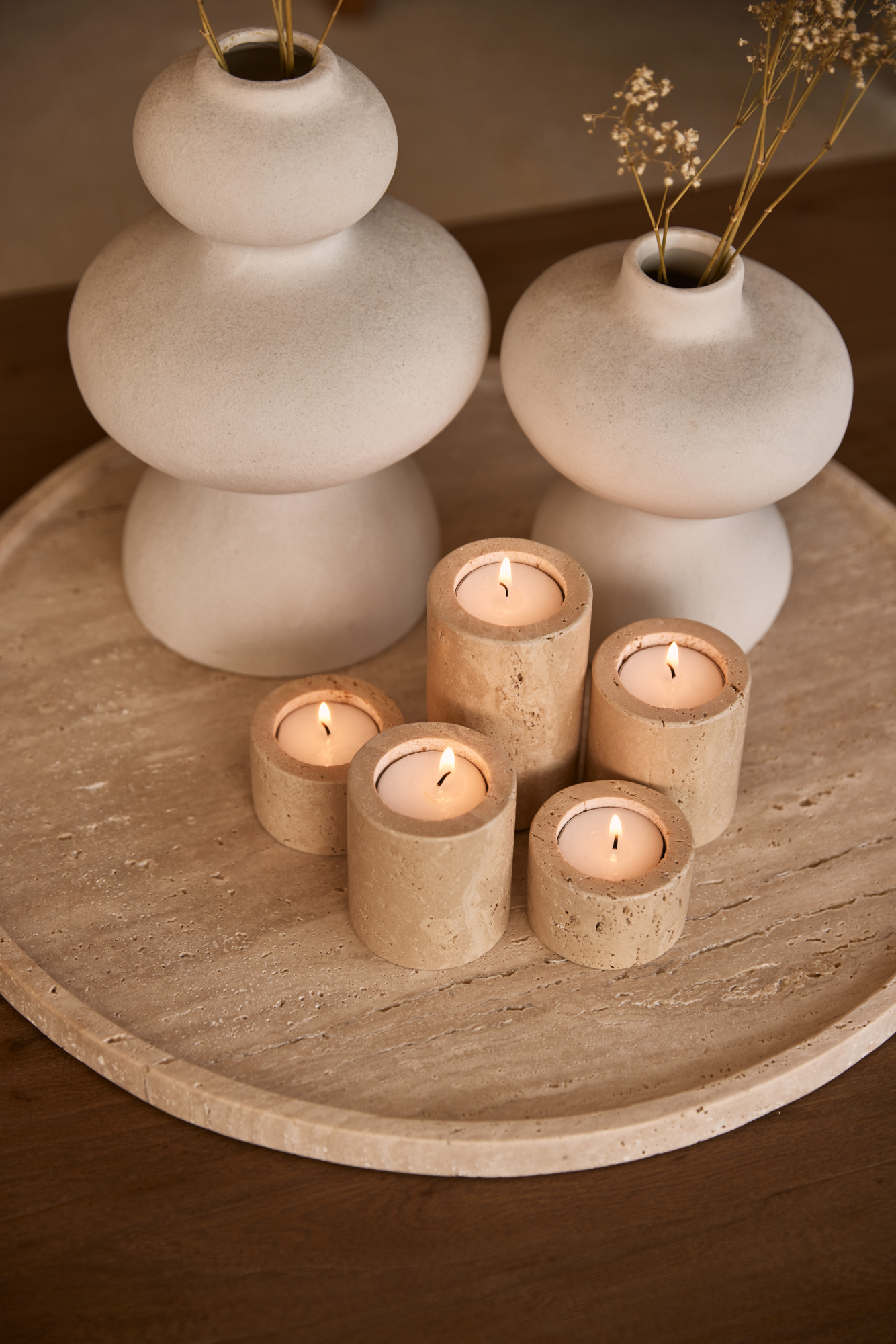 Waxinelichthouder cilinder Travertine L 6x10cm