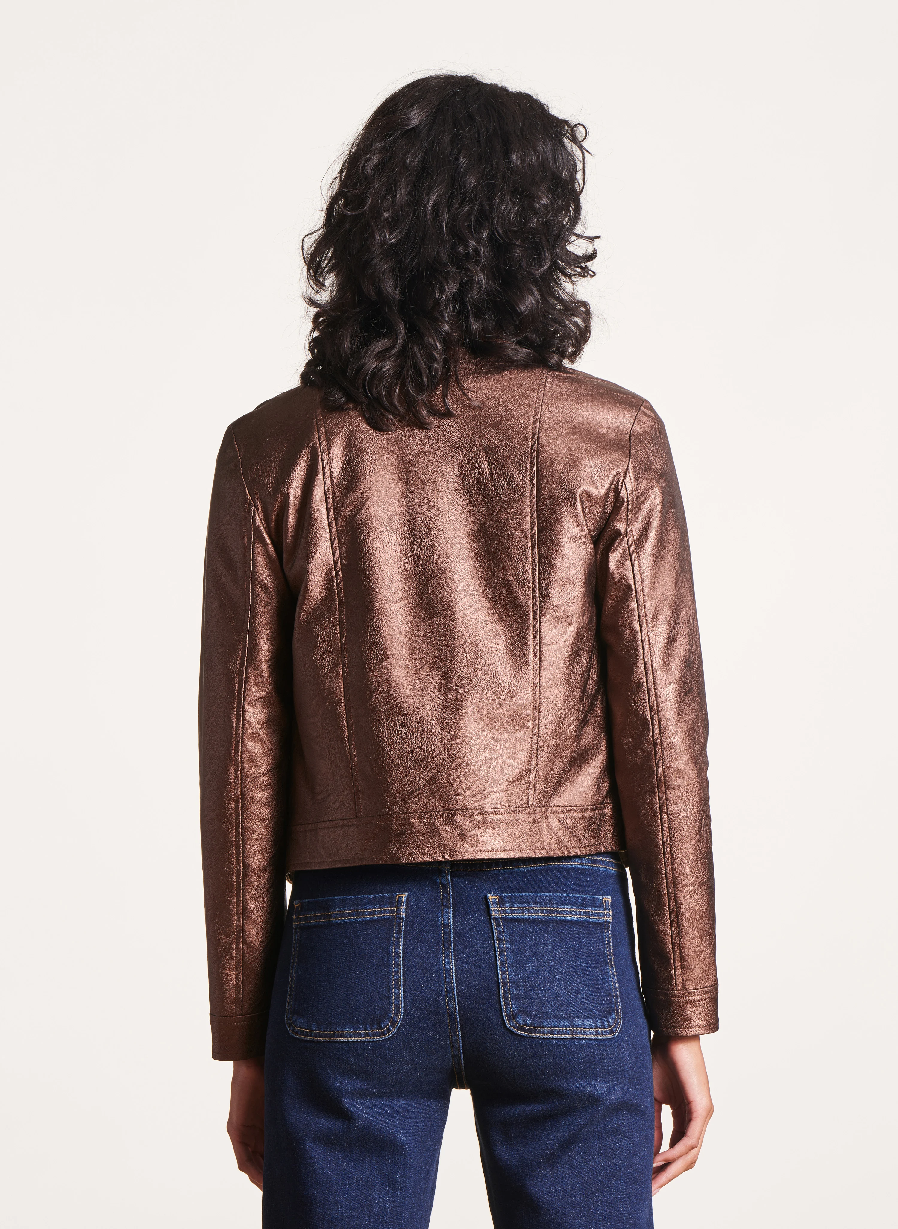 Blouson zippé métallisé | Marron