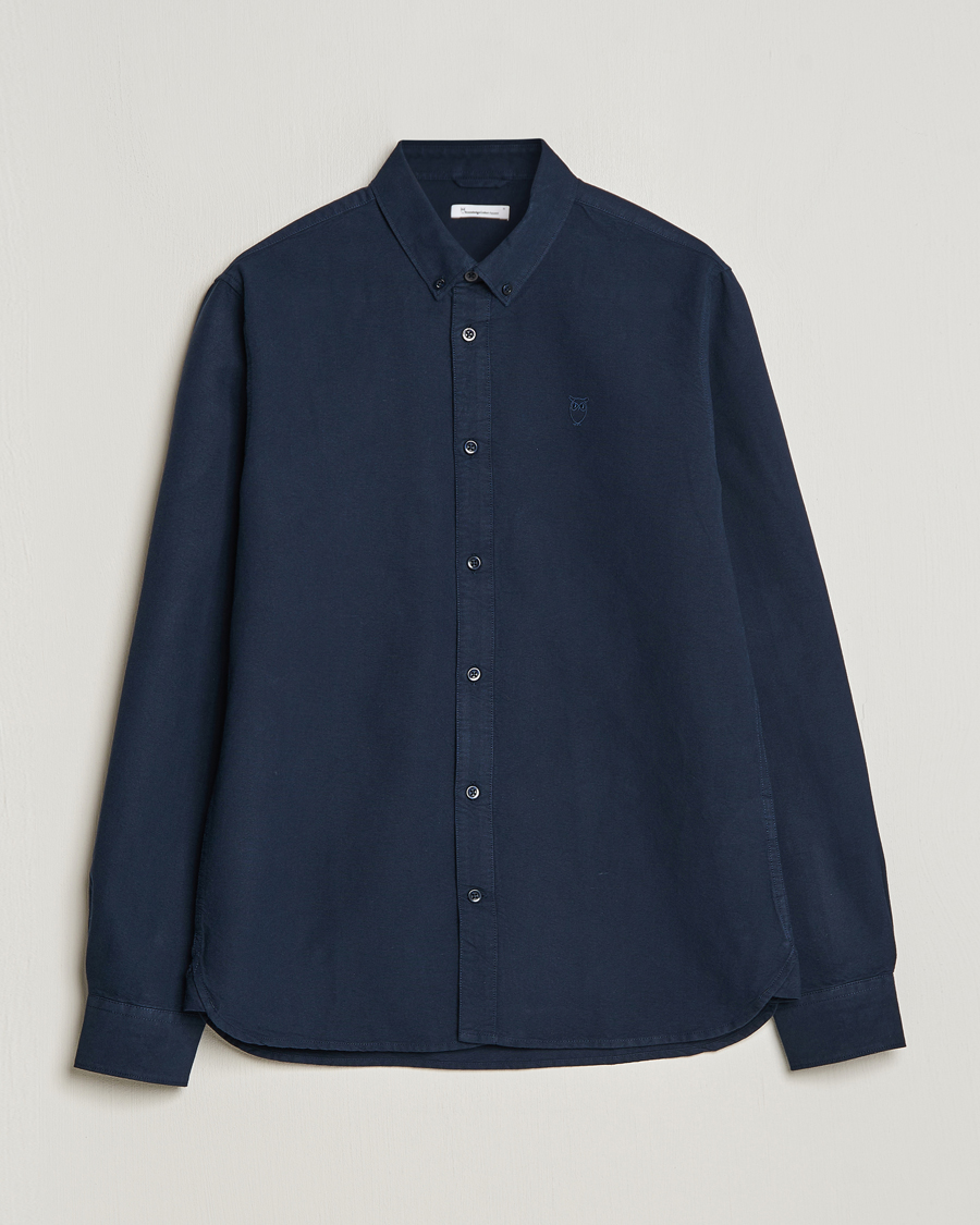 KnowledgeCotton Apparel Harald Small Owl Regular Oxford Shirt Total Eclipse