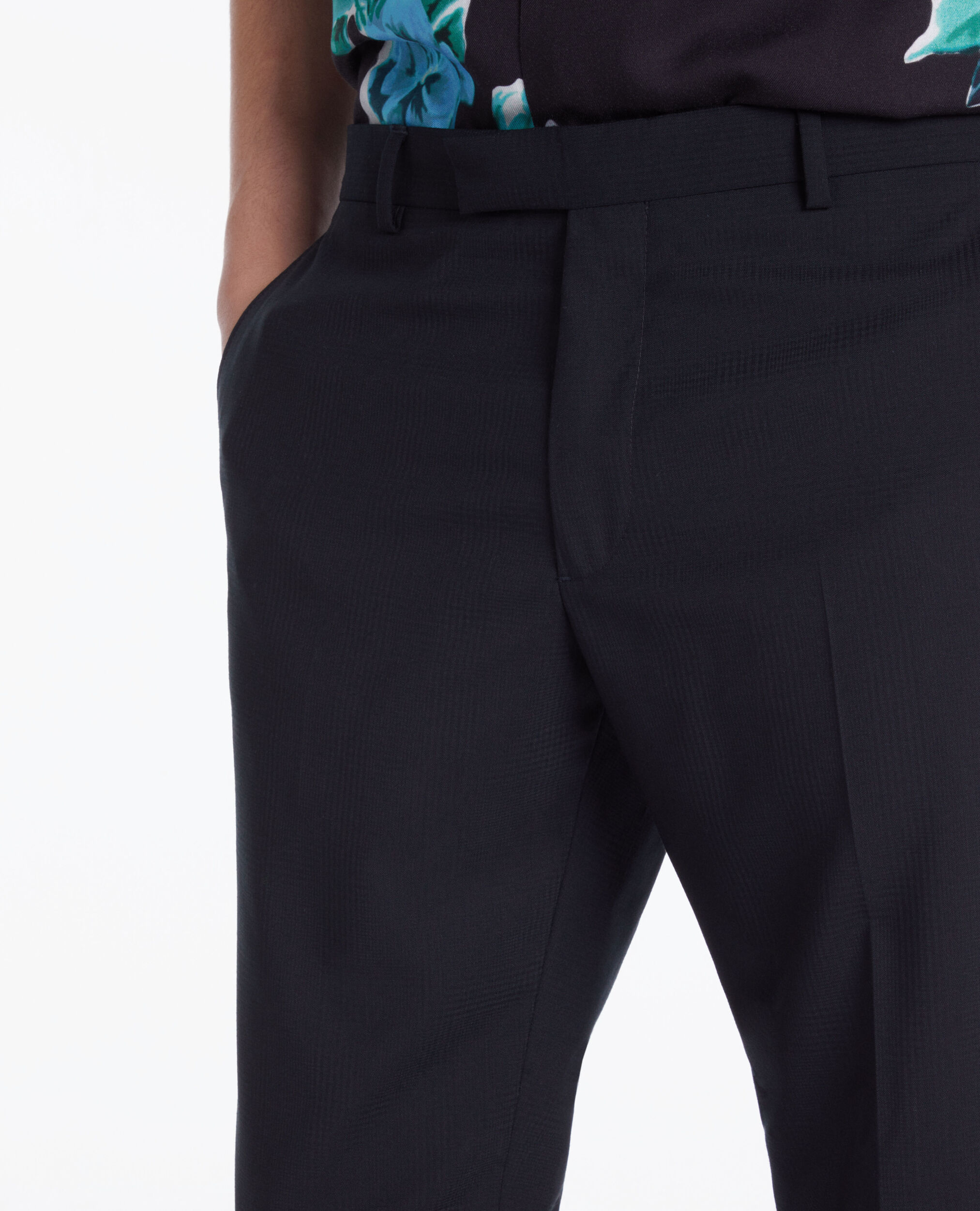 Pantalon de costume Prince de Galles en laine bleu marine