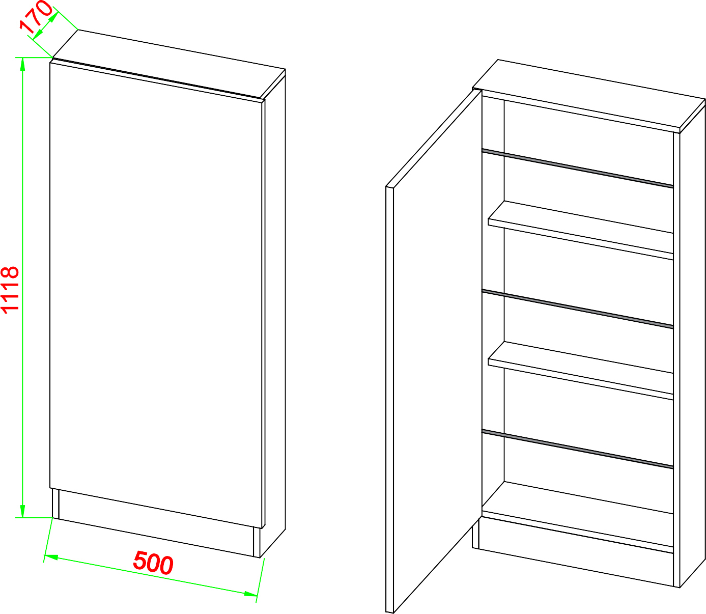 Schuhschrank FULISA mit Holztür - weiß - 112 cm hoch