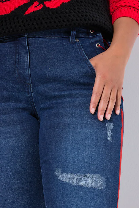 Jeans Paula, Straight Fit, seitliches Bindeband, 5-Pocket, dark blue denim