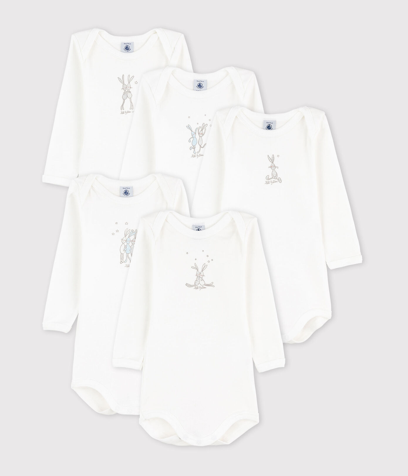 Lot de 5 bodies manches longues lapin bébé en coton