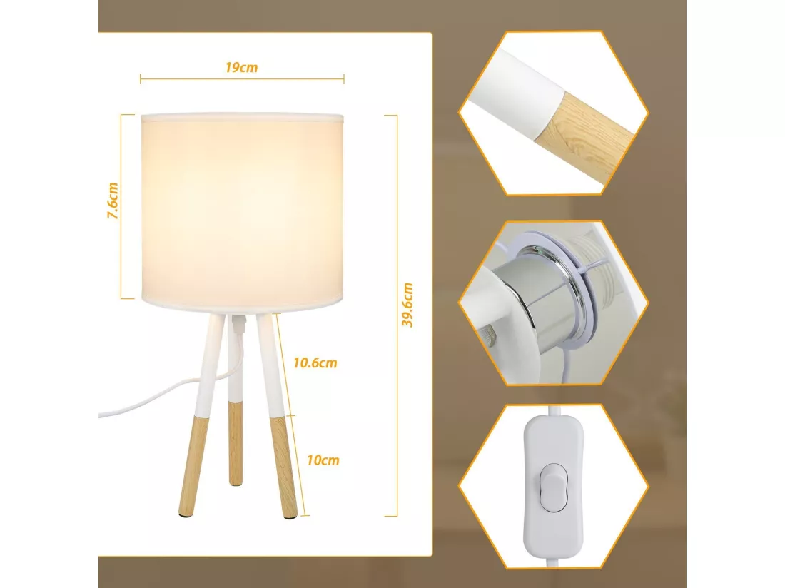 NETTLIFE Lot de 2 Lampes de Table Lampe de Chevet Moderne Blanc E27 Métal Design Salle d'étude