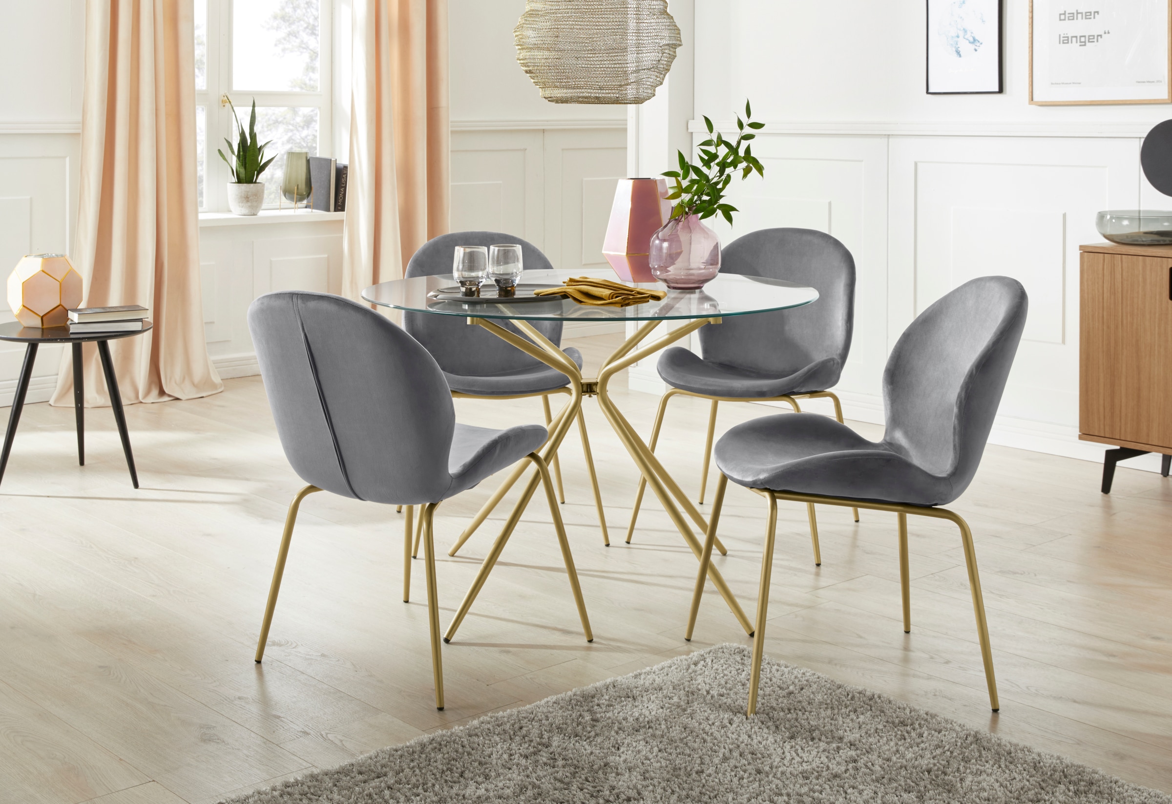 INOSIGN Glastisch »Silvi, TOPSELLER!« Esstisch, Glastisch, Küchentisch, OTTOs Choice,  rund, Ø 110 cm, Metallgestell in messingfarben