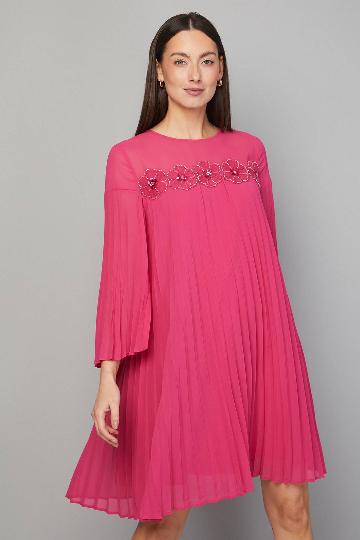 Wallis Robe Droite Plissée à Garniture Florale