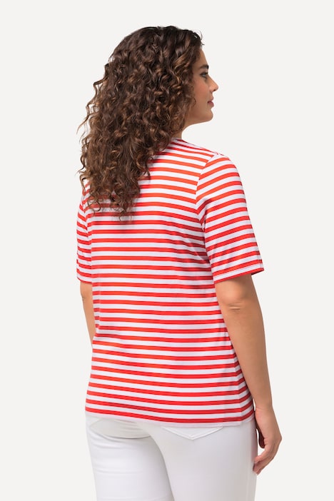 Shirt, Ringel, Metallic-Tier, V-Ausschnitt, Halbarm