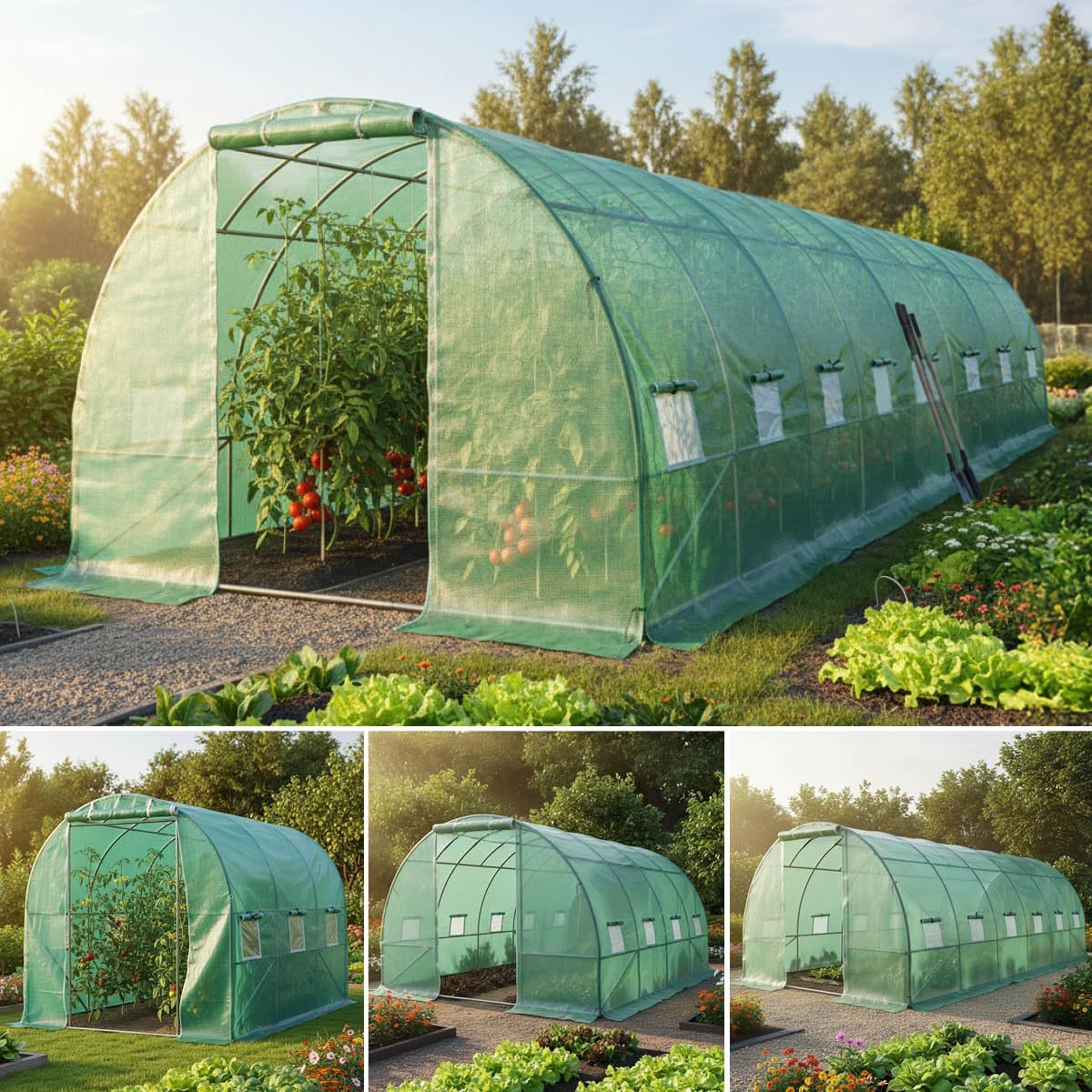 BRAST Gewächshaus Foliengewächshaus mit Stahlfundament | 2x3m - 3x8m | inkl. Erdanker Unkrautvlies & 16 Aufrollbare Fenster mit Moskitonetz | UV-stabilisierte Gitterschutzfolie 200g/m² | 300x800cm