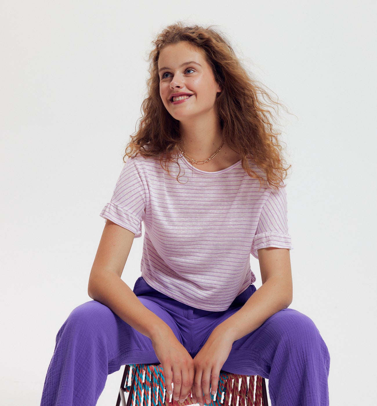 T-shirt rayé Femme - Lilas clair