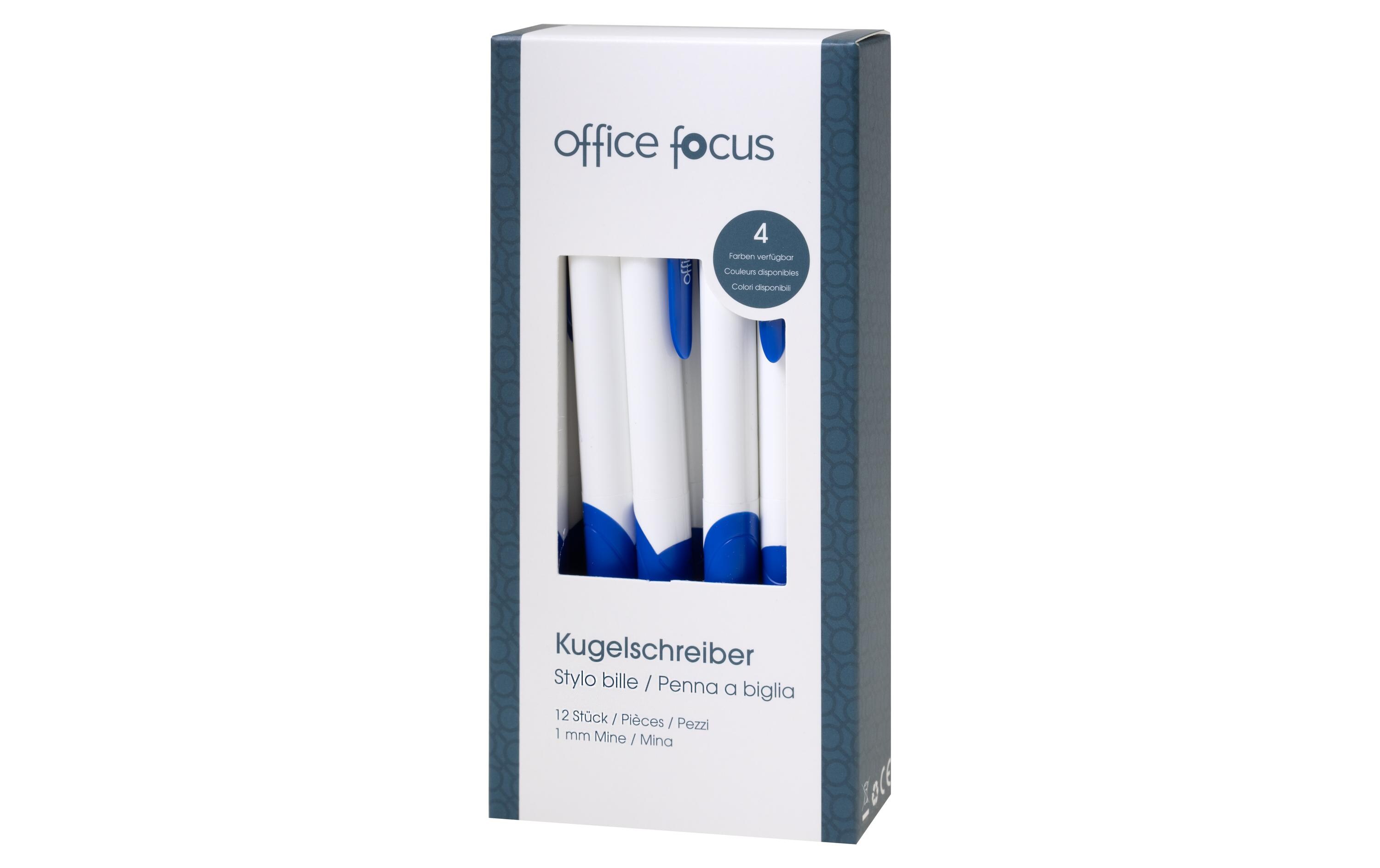 Kugelschreiber Office Focus 1 mm Mine, Blau, 12 StückDruckkugelschreiber mit Clip und weichem Griff