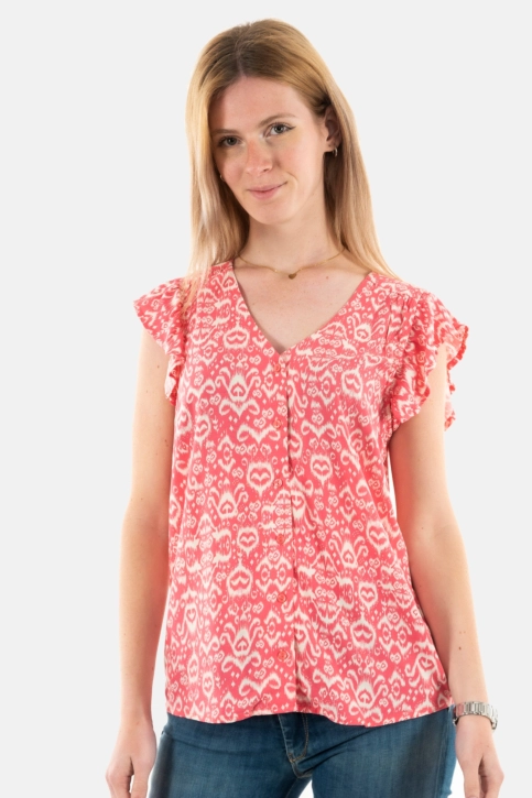 Chemisier manches courtes ichi vera 203038 calypso coral ikat aop