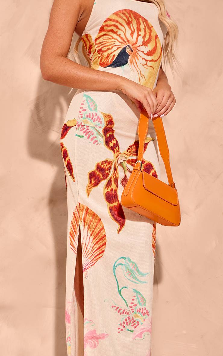 Multicolore Robe Longue Maxi À Imprimé Coquillages Texture Plissée Et Bretelles Contrastantes