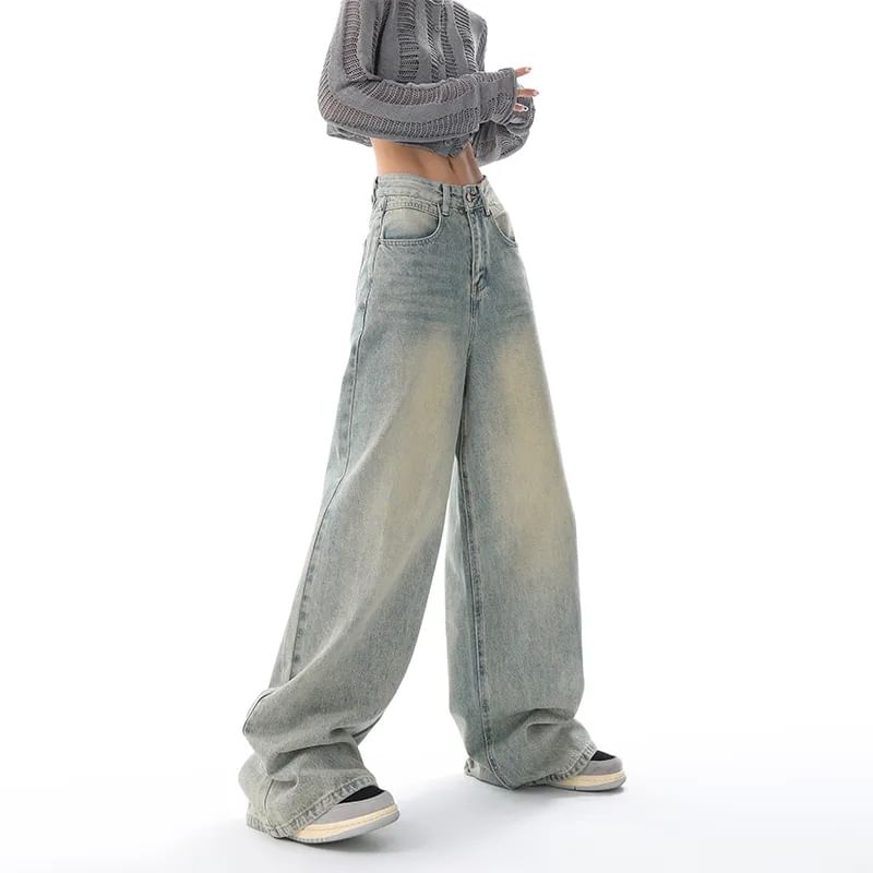 Jerolenea - Mid Rise Washed Wide Leg Jeans