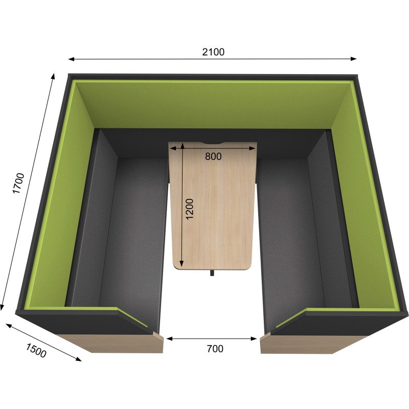Alcôve acoustique - cabine de confidentialité Silencia 6 places L 210 x H 150 x P 170 cm avec table