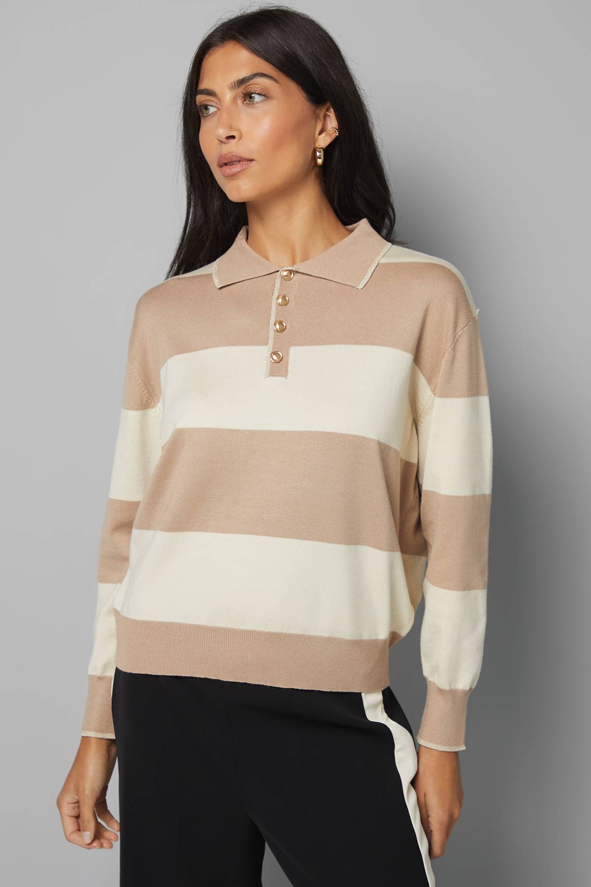 Wallis synthétiquell Polo à Col Rayé