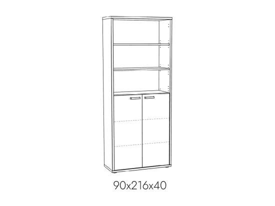 Bibliothèque de bureau – 2 portes et étagères – Collection SOON – Blanc Mat