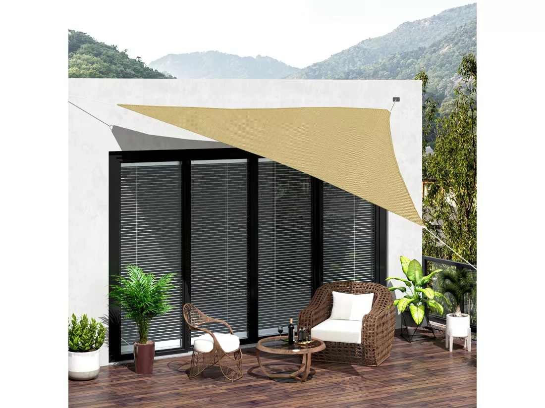 Voile d'ombrage triangulaire grande taille 4 x 4 x 4 m polyéthylène haute densité résistant aux UV coloris sable