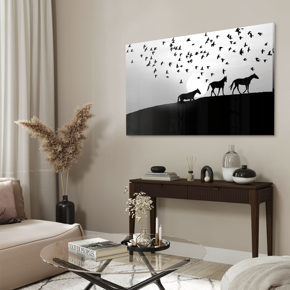 Walljar acrylglas schilderij - Distant Horses Acrylglas schilderij - 80 x 120 cm