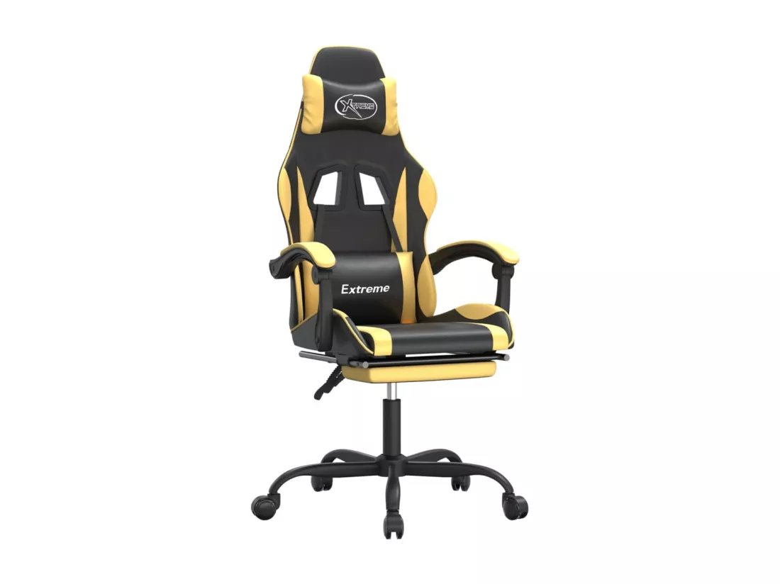 Chaise de jeu avec repose-pied Noir et doré Similicuir