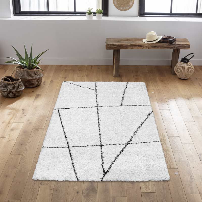 Tapis shaggy 'Linus' crème et anthracite