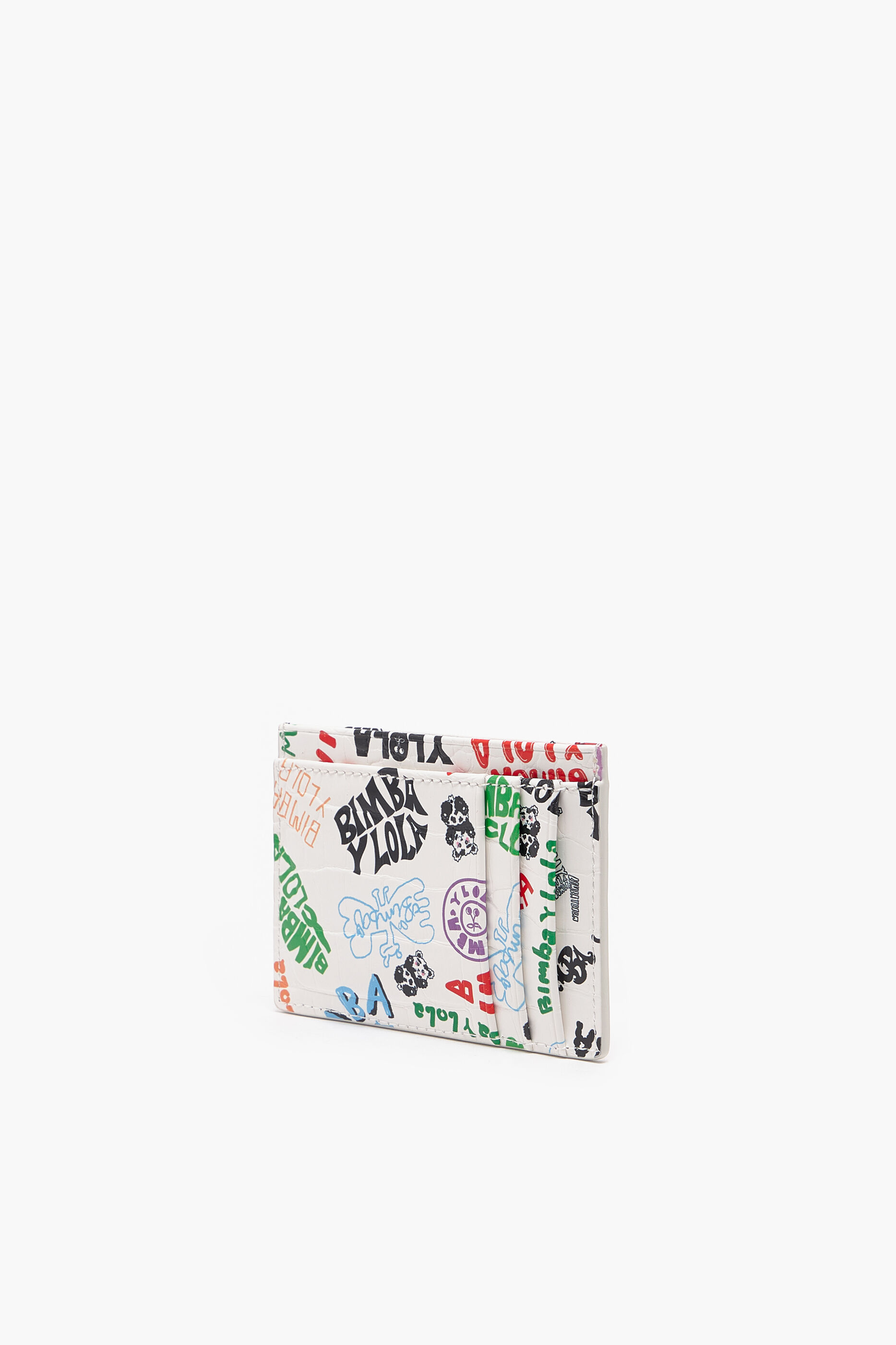Porta-cartões com estampa de crocodilo branco