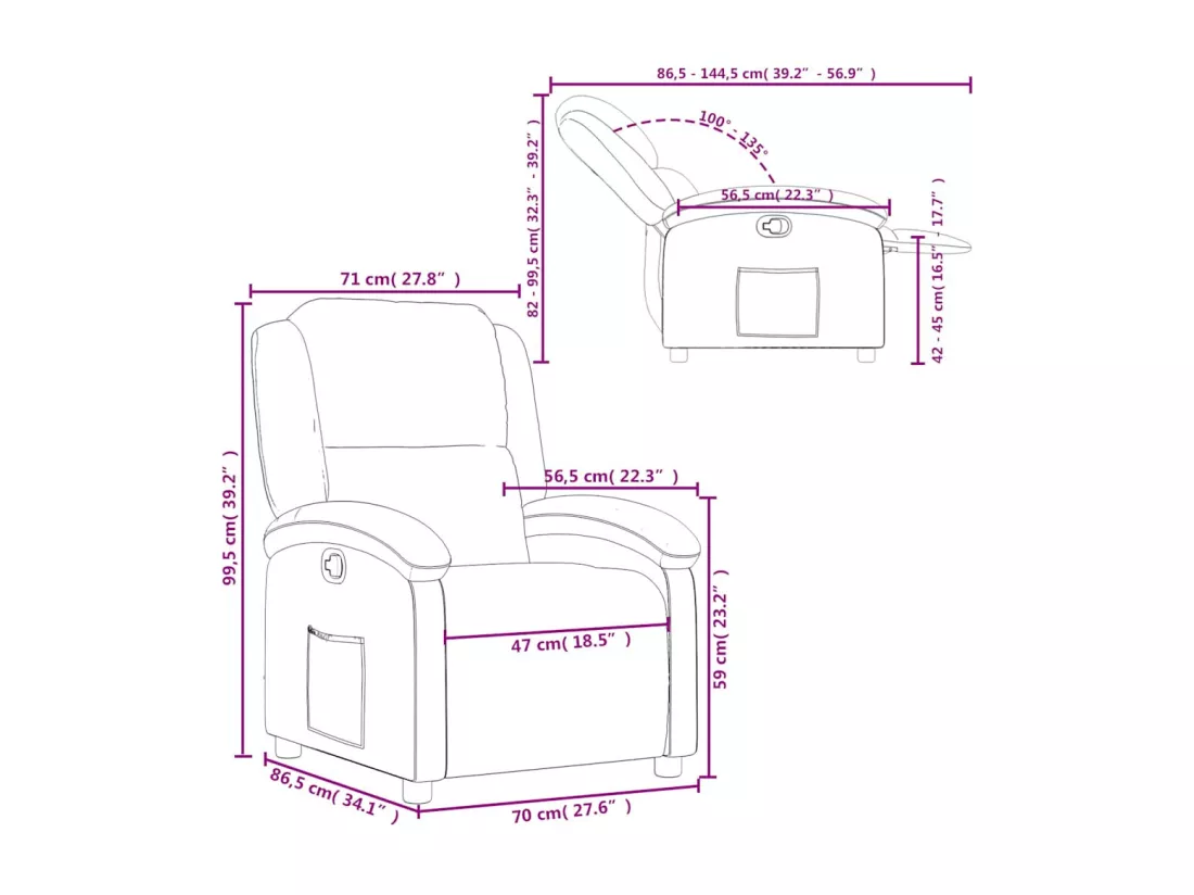 Fauteuil inclinable noir cuir véritable