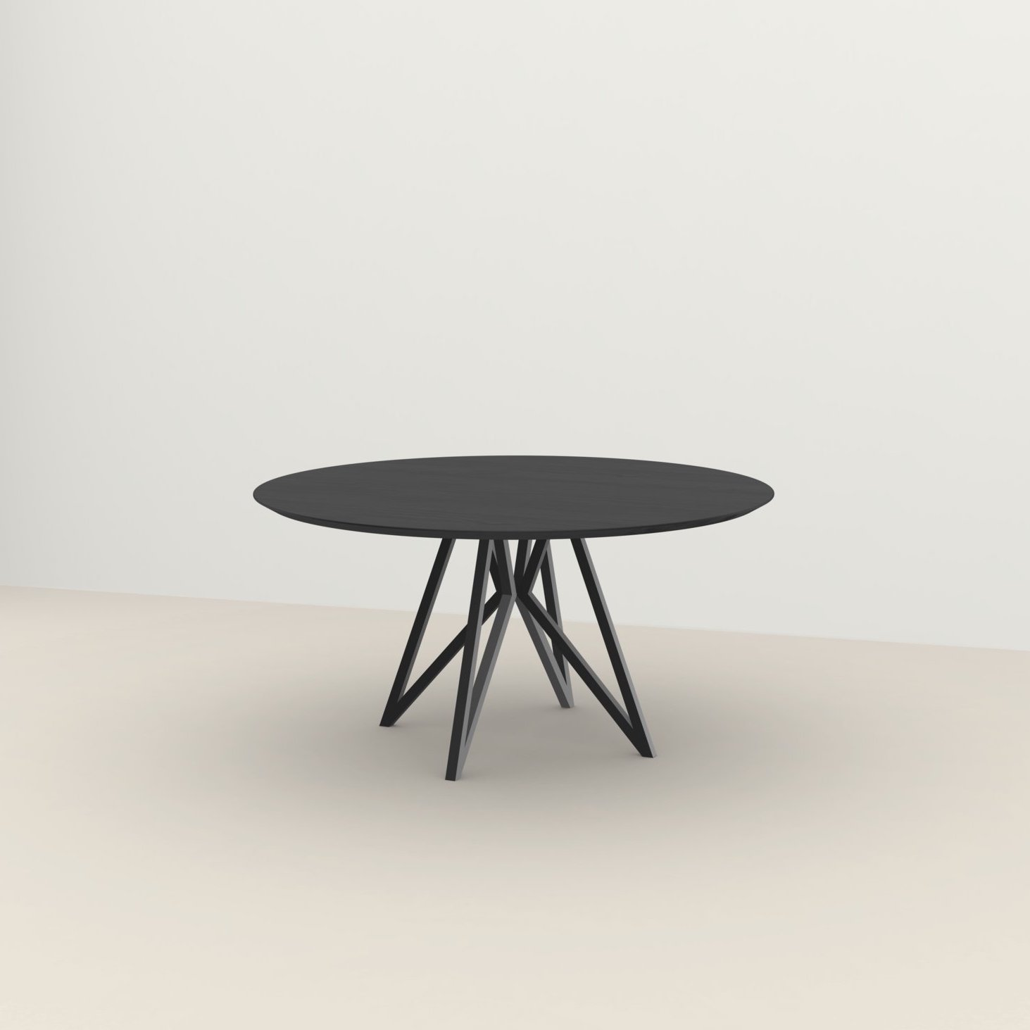 Studio HENK tafel Butterfly Rond Quadpod - zwart frame, zwarte beits ⌀140 | Zwarte Beits | Verjongde Rand | Frame Zwart
