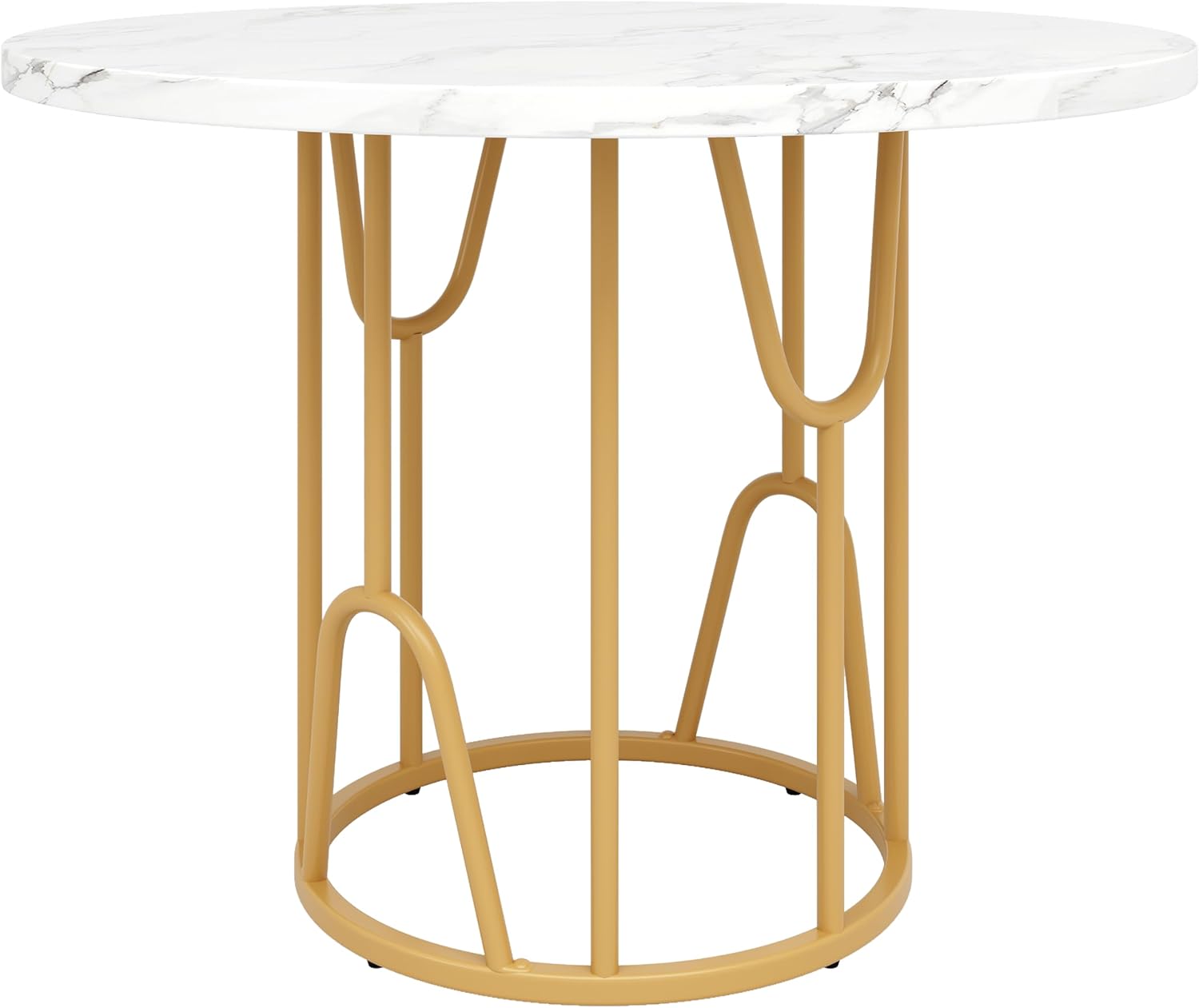 Runder Esstisch 80cm weiß mit Marmoroptik und goldfarbenen Metallbeinen, Küchentisch & Esszimmertisch für 4-6 Personen, moderner runder Tisch mit stabilem Design