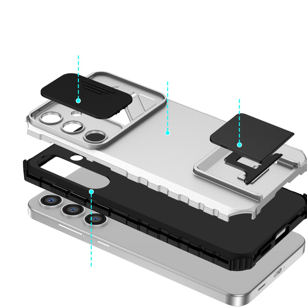 Samsung Galaxy S24 Hybrid Outdoor Hardcase Hülle mit Cam-Slider   Kickstand - Weiss (Matt)