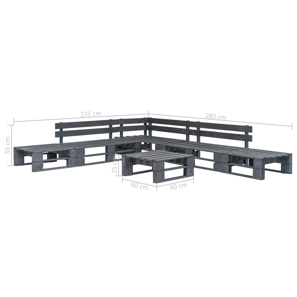 Salon de jardin meuble d'extérieur ensemble de mobilier palette 6 pièces bois gris