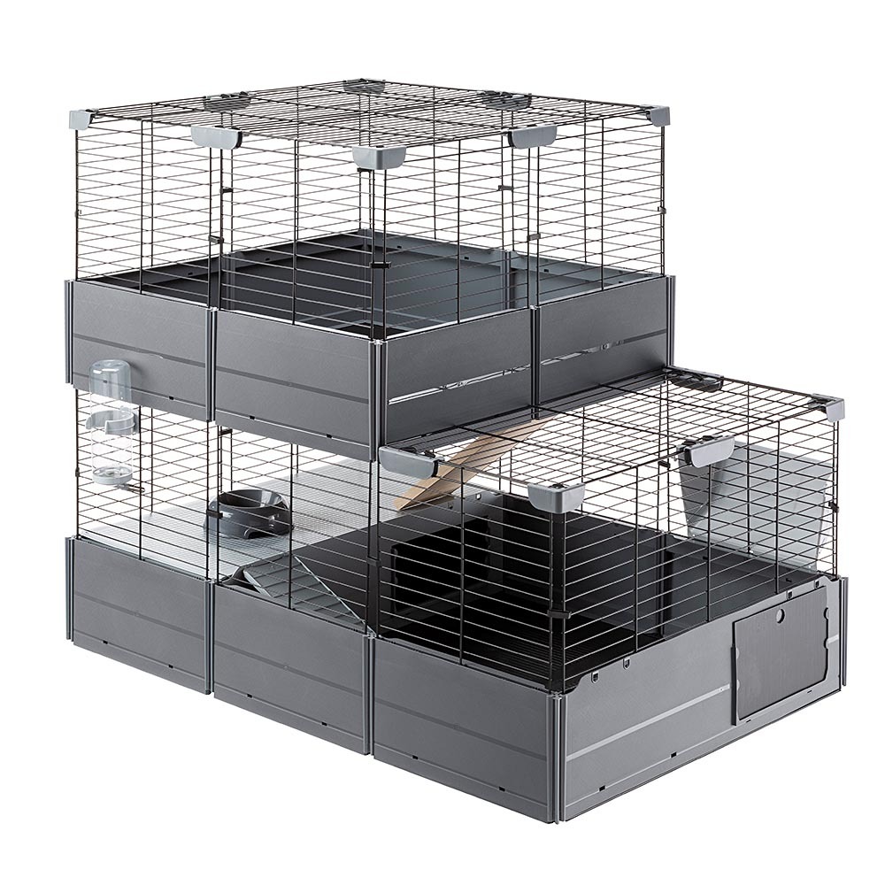 Cage modulable à deux niveaux pour lapins cochons d'inde multipla double, en grillage métallique et plastique recyclé, avec