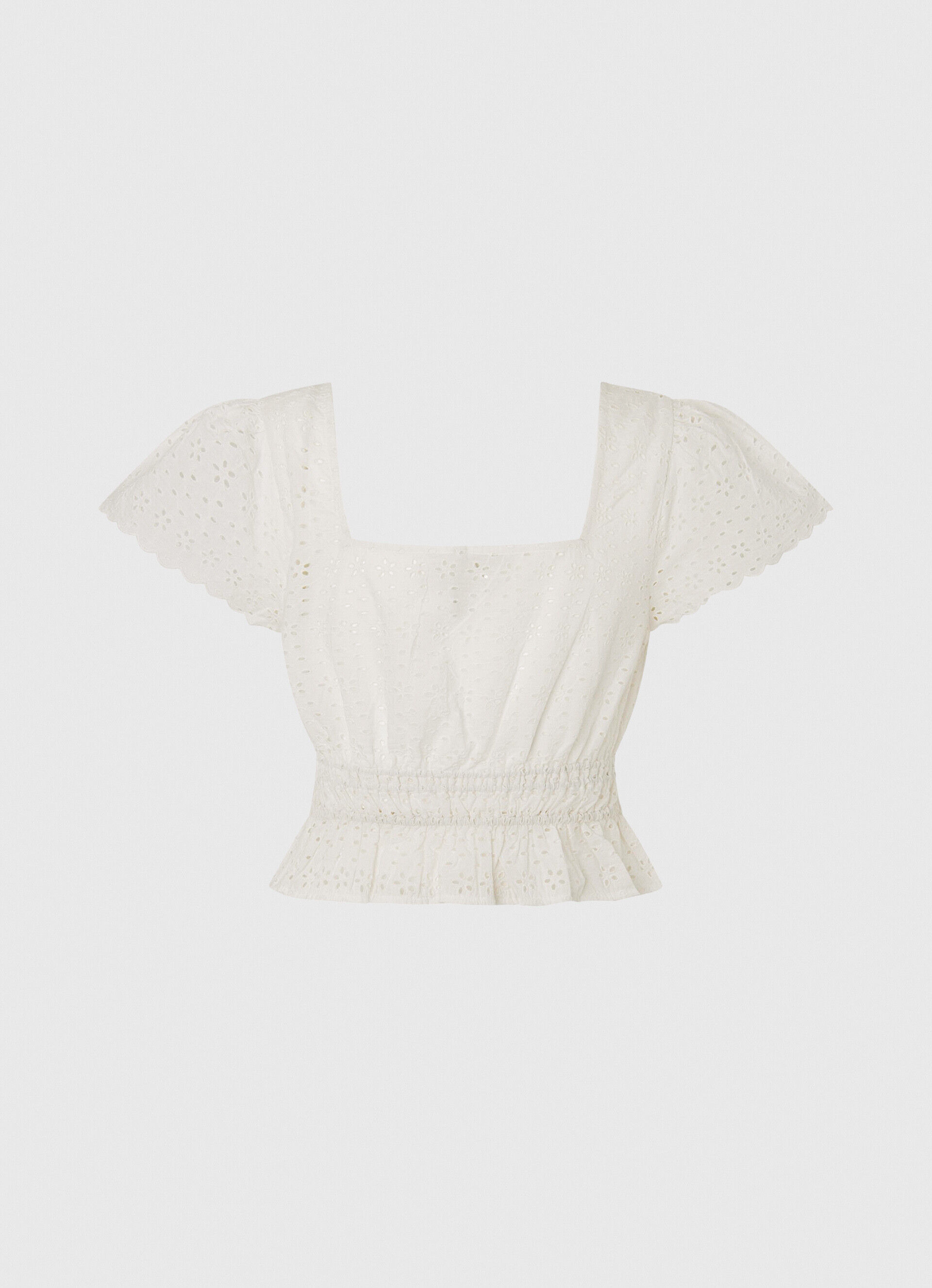 Blusa de algodão com detalhes vazados - branca