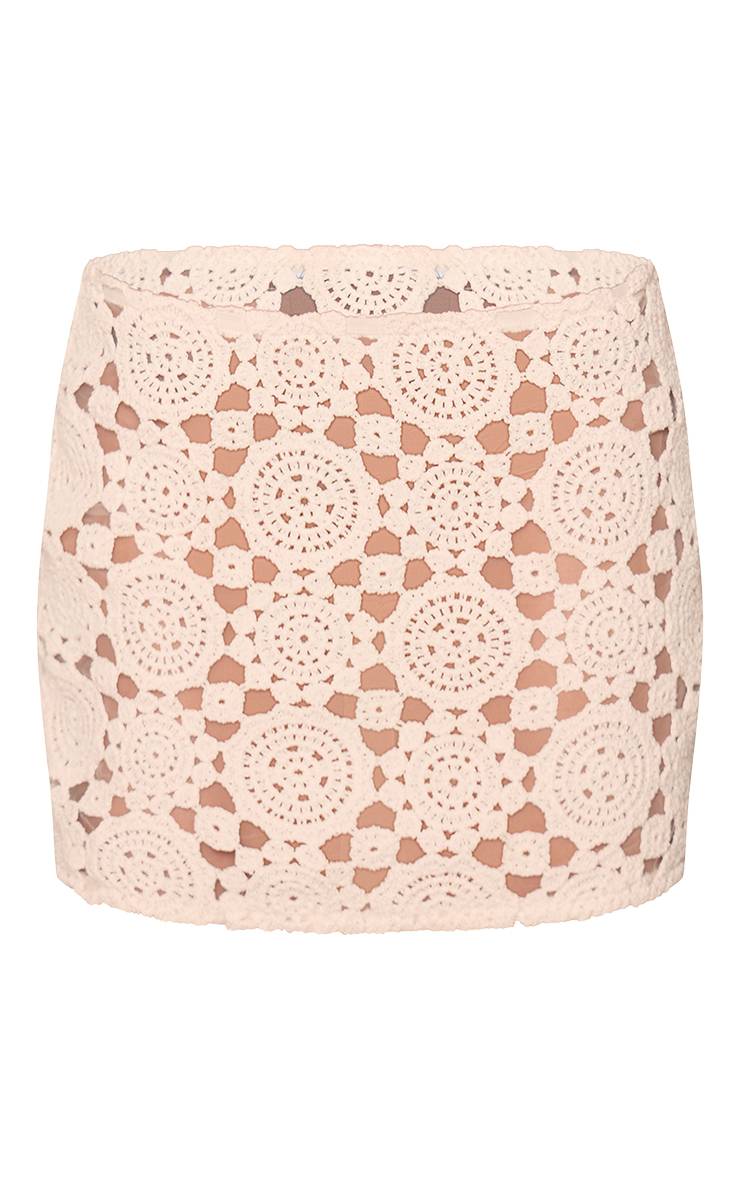 Crème Ensemble Jupe Mini Taille Basse En Crochet